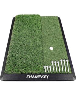 CHAMPKEY Dual-Turf Golf Hitting Mat | Come with 9 Golf Tees & 1 Rubber Tee | Heavy Duty Rubber Backing Golf Practice Mat Ideal for Indoor & Outdoor