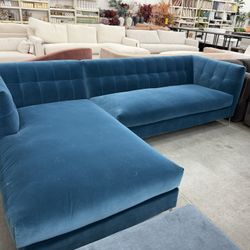Royal blue Velvet L Shaped Sofa - new Condition