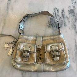 Coach Legacy Woven Straw Leather Shoulder Bag