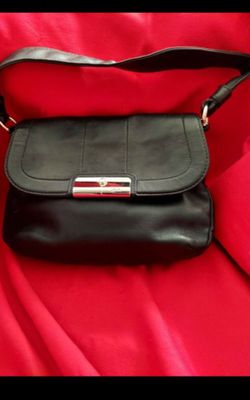Coach Kristen Black Leather Top Handle  Shoulder Bag with Silver Clasp