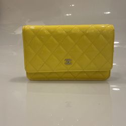 Chanel Yellow Wallet On Chain Patent Leather
