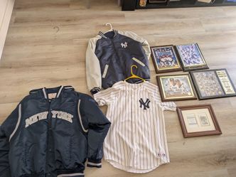 Vintage New York Yankees jackets & jersey  & New York Yankees team plaques ((SOLD AS A BUNDLE DEAL))