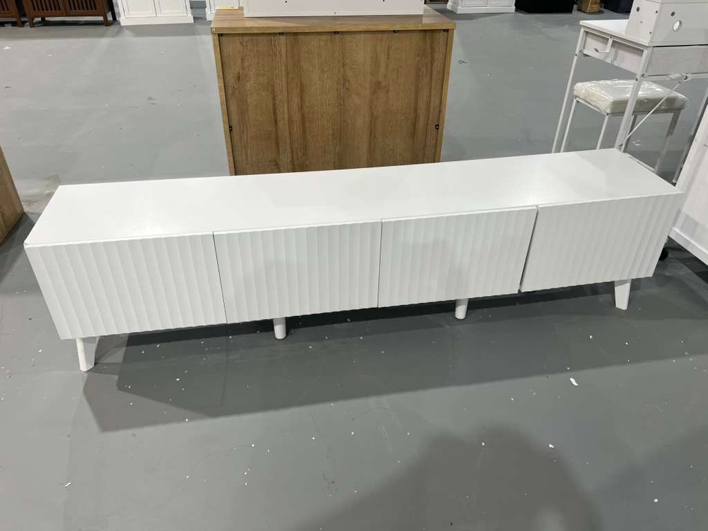 M- New (Minor damage)70.9” TV Stand for TVs up to 70,TV Console with Two Storage Compartments, Modern Entertainment Center with 6 Supporting Legs and