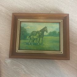 Vintage Metal Horse & Foal Print – Made in France - Handmade 1962