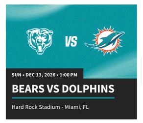 2 Tickets Dolphins vs Bears with parking