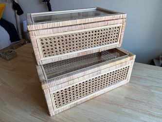 Rattan Cane Weave Storage Boxes Set of 2