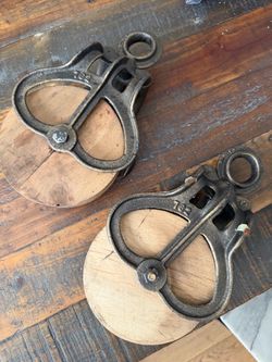Vintage / Antique Cast Iron Wood Wheel Pulleys – Pair