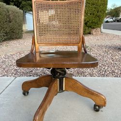 Mid Century Modern Cane Back Rolling Swivel Bankers Chair!