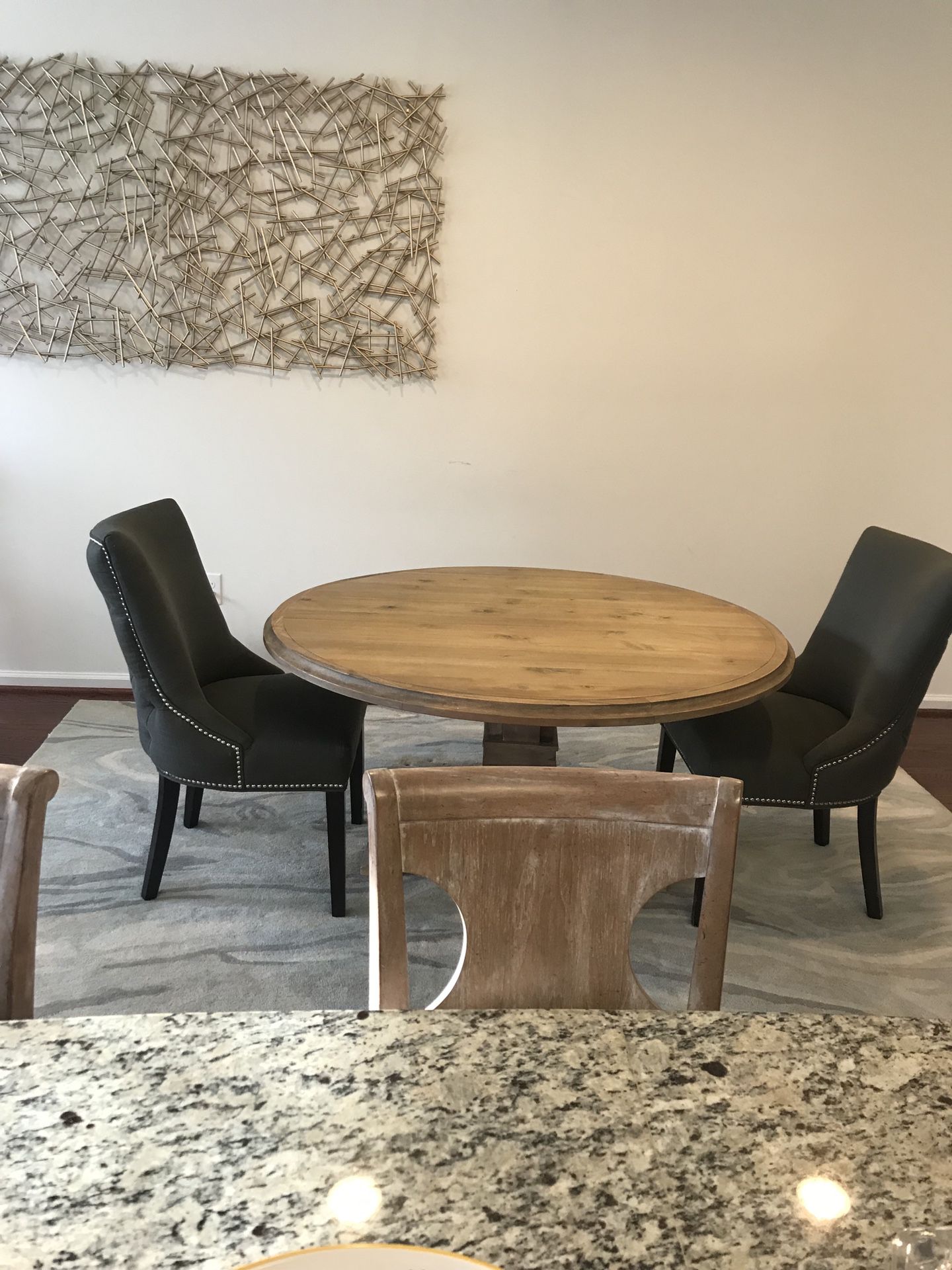 Sturdy Dining room table & 2 tufted chairs