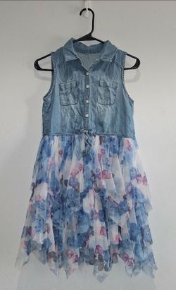 Girls Denim and Floral Chiffon Dress Size 6