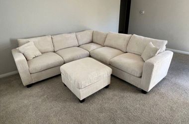 Brand New Ivory Corduroy Sectional Sofa +Ottoman (New In Box)