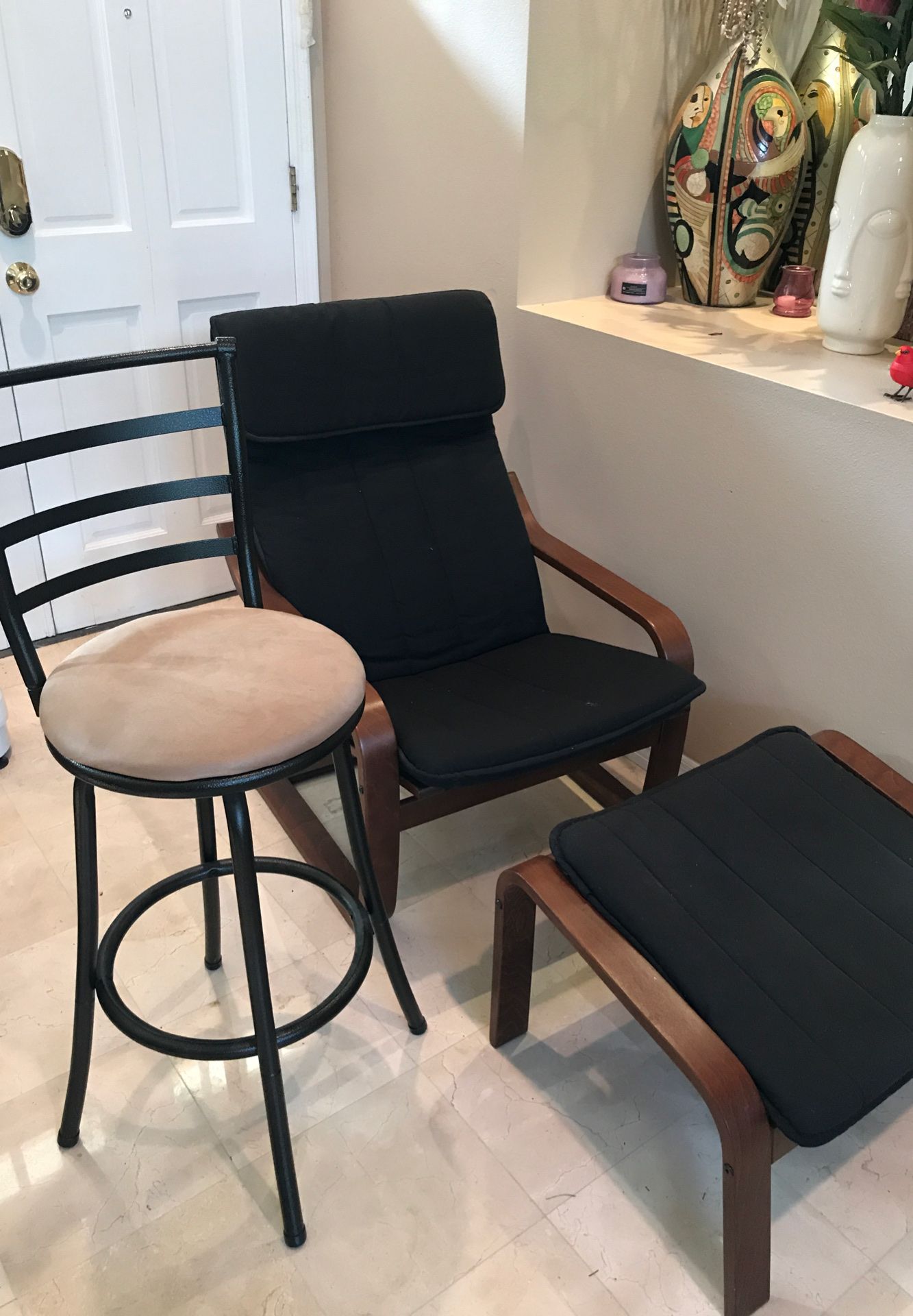 Bar stools and ikea lounge chairs