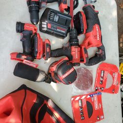 Craftsman 20 V 5 piece set with 2 batteries And A Charger sander, sawzal, light, 2 drills.  Bt1.2,3 price firm works great