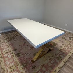 Modern White & Gold Dining Table - Seats 6