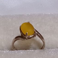 Vintage Sterling Silver Canary Yellow Seaglass Ring Women's Size 7.5 