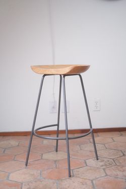 x2 West Elm Alden Bar Stools in Natural and Steel(26” Seat Height)