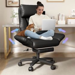 SJ2101BK Cross Legged Office Chair with Pets Friendly Seat, Plus Size Criss Cross Desk Chair, Big and Tall Office Chair with Foot Rest, Reversible Arm