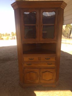 Vintage Solid Wood Corner Hutch / China Cabinet (44" W x 73" H)