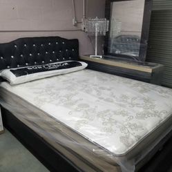 TUFTED FABRIC DIAMOND LOOK BED 🤍🖤💎