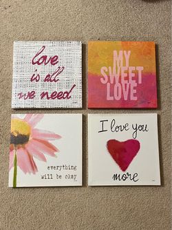 Set of 4 Love & Inspirational Canvas Art Pieces. Size 12 by 12 each