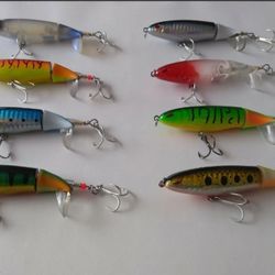 Rotating tail top water fishing lures 8-pack lot