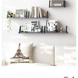 Fixwal Floating Shelves, Gray, Width 4.7 Inches, Wall Mounted Shelves, Set of 5, Rustic Wood Storage Bookshelves, Farmhouse Decor