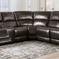 Brand New Espresso Top Grain Leather Power Reclining Sectional Sofa 