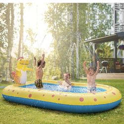 Inflatable Sprinkler Swimming Pool for Kids,Toddler Splash Pad Water Play Toy,Portable Cute Dinosaur Blow Up Kiddie Pool Mat for Babies Dog Family, Lo