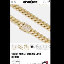 King Ice 14K Gold 10MM MIAMI CUBAN LINK CHAIN 