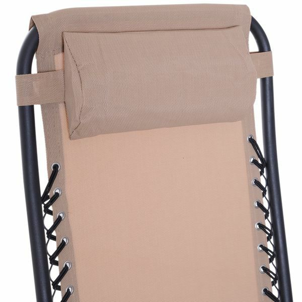 Folding Zero Gravity Rocking Lounge Chair with Cup Holder Tray - Beige