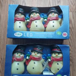 2 Sets Led 3 Piece Color  Changing Snowman Light Stakes  Yard Decorations 