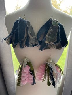 Handmade Patchwork Fabric Tassel Earrings Set