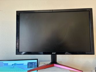 Red Acer monitor great condition perfect for gaming, including power, cord, and HDMI cord
