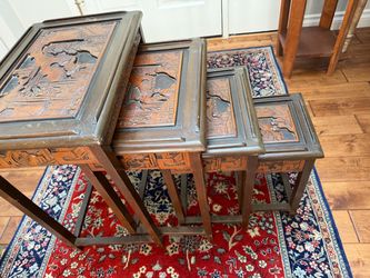 Chinese Carved Wood Nesting Tables Set of 4