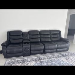 Luxury Black Leather Reclining Sectional Sofa – Home Theater Style | LIKE NEW