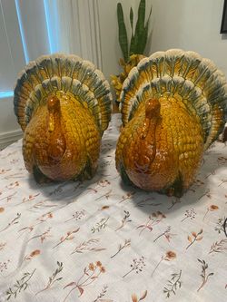 2 Ceramic Big Turkeys 15”