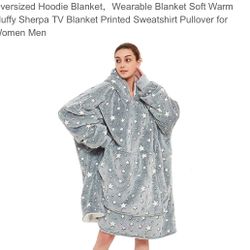 Oversized Hoodie Blanket, Wearable Blanket Soft Warm Fluffy Sherpa TV Blanket Printed Sweatshirt Pullover for