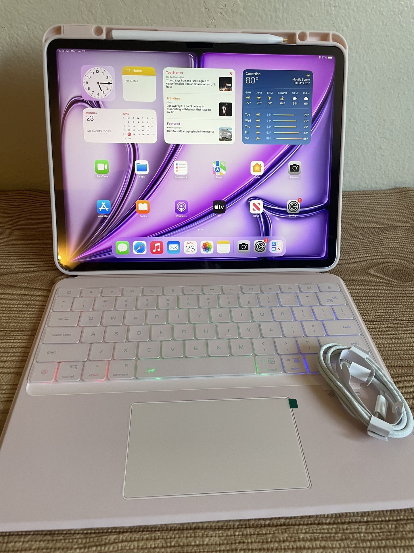 iPad Air 13” (M2 chip / 2024 / purple color) 128GB with pink keyboard case and stylus pen