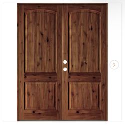 72 in. x 96 in. Rustic Knotty Alder Arch Top Red Chestnut Stain/V-Groove Right-Hand Wood Double Prehung Front Door