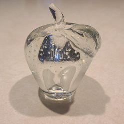 Beautiful Vintage Clear Glass Apple Paperweight 