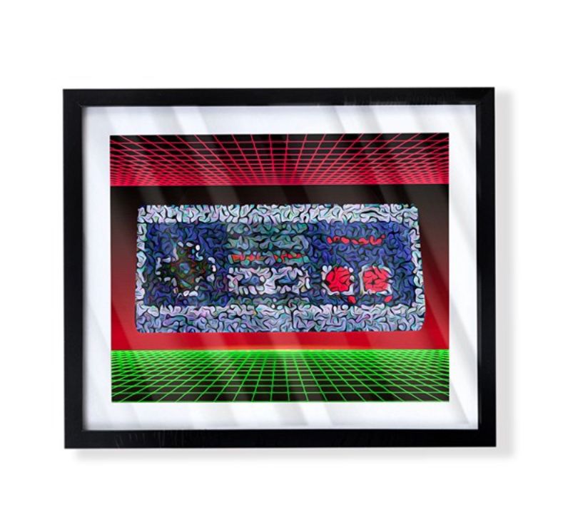 Original nintendo controller art piece on black frame