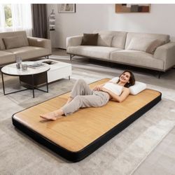 Twin Size Inflatable Air Bed Mattress, 8'' Elevated Pad, with Pump, Wood Grain, Hypo-Allergenic, Portable, Outdoor Camping Mat 