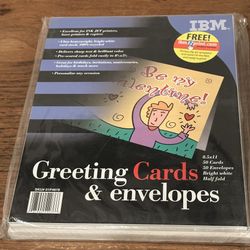 IBM Blank 50 Greeting Cards w/ Envelopes Bright White Half Fold, New