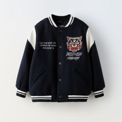 Wool Blend Felt Texture Bomber Jacket 