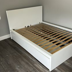 White IKEA Full Bed Frame and Drawers