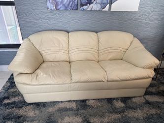 Cream Leather Sofa & Loveseat Set