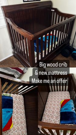 Wood Crib And Mattress 