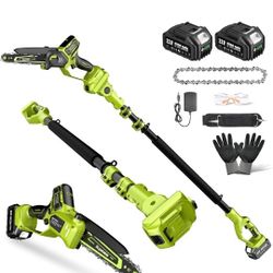 Electric Pole Saws for Tree Trimming, 8" & 6" Mini Chainsaw Cordless with Extension Pole & 2x4.0Ah Battery, 20V Brushless Pole Saw Battery Powered, 16