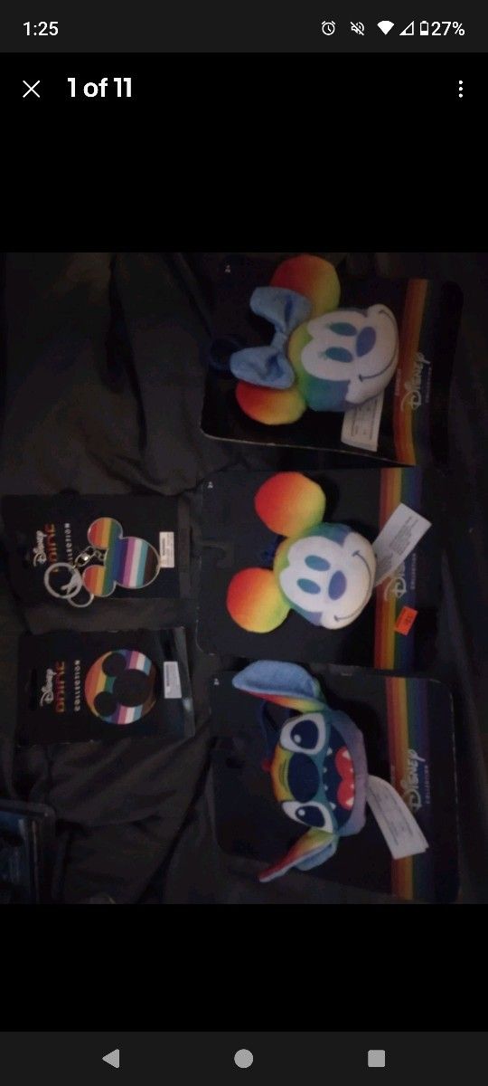 Disney Pride 3 Plush Keychains Metal Keychain Pin Rainbow Mickey Minnie Mouse Stitch