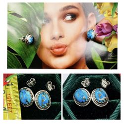 NEW Stamped .925 Silver with Turquoise Stones Stud Earrings